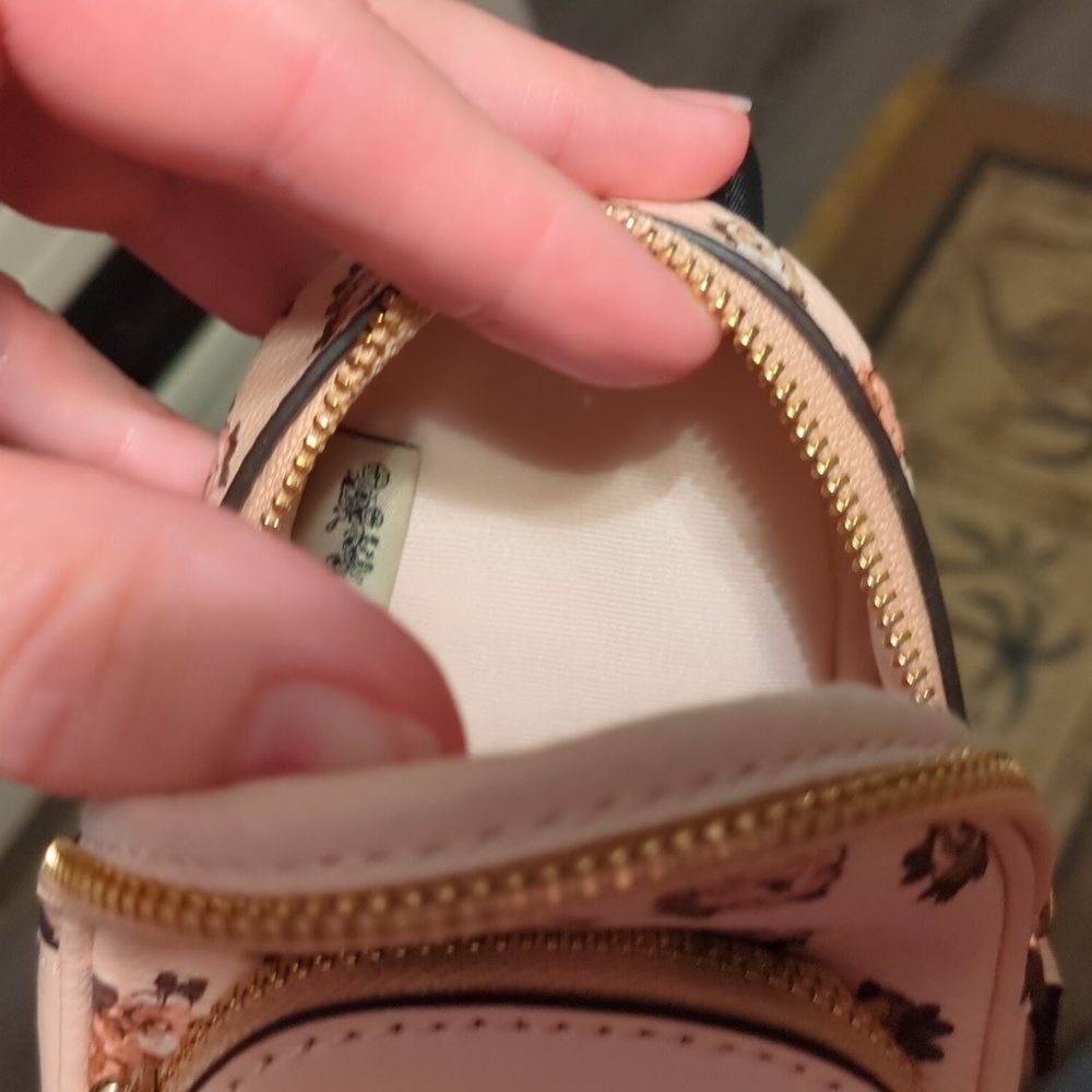 Coach Mini Court Backpack Bag Charm With Rosette Print in gold/blush multi - Picture 11 of 14